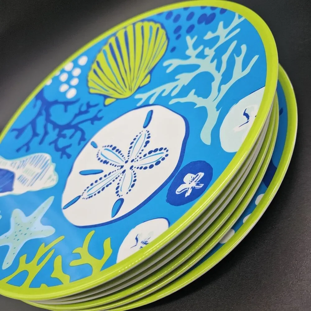 6PC Sea Life Melamine Dinner Plates Seashells Coastal Picnic Party Beach Summer